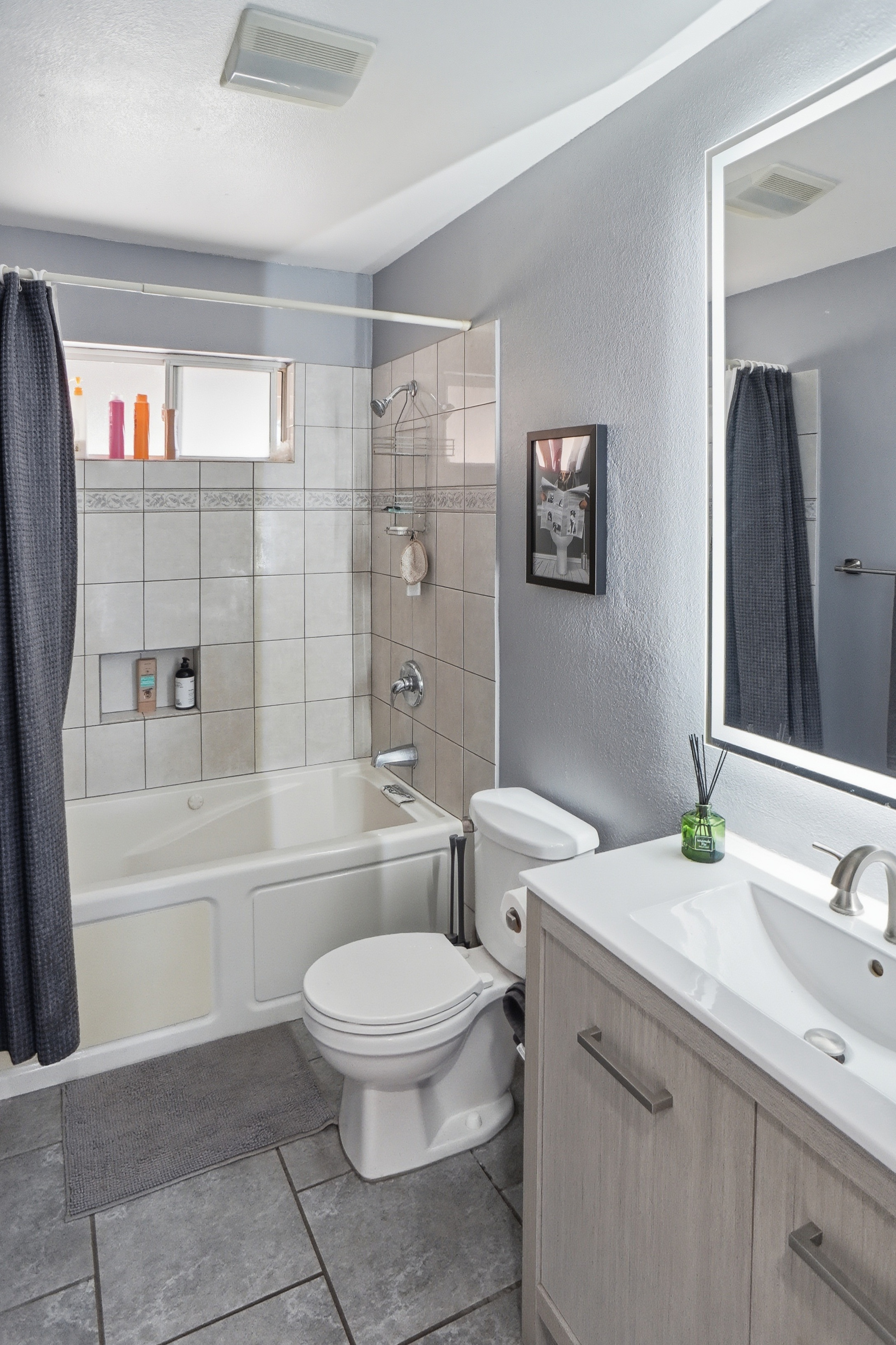 Updated bathroom with LED mirror